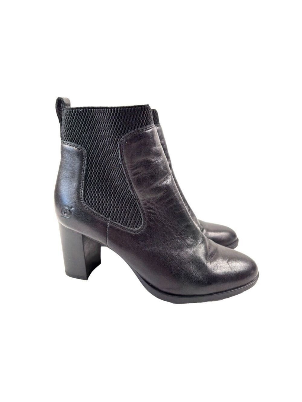 Børn Donella Black Leather Heeled Ankle Boots Women's Size 6M